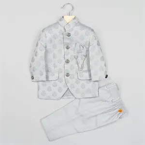 Grey Printed Boys Jodhpuri Suit