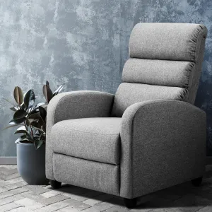 Grey Recliner Armchair, Faux Linen Fabric, 135° Tilt - Artiss