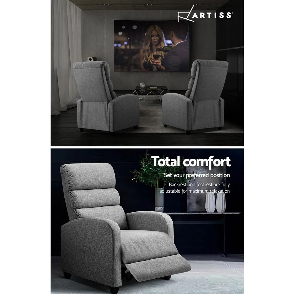 Grey Recliner Armchair, Faux Linen Fabric, 135° Tilt - Artiss