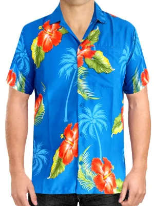 LA LEELA Men Casual Beach hawaiian Shirt Aloha Tropical Beach front Short sleeve Regular fit Blue