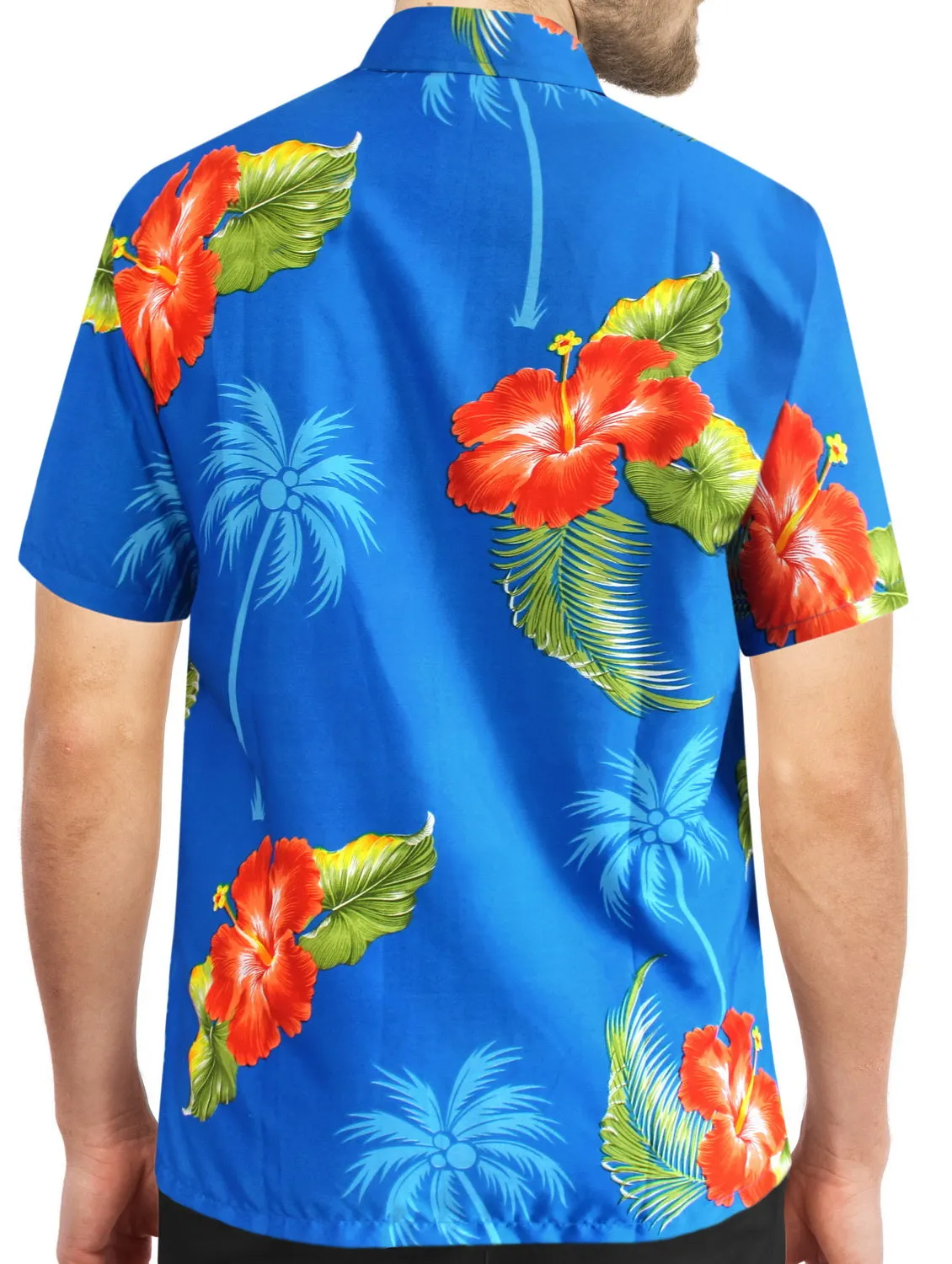 LA LEELA Men Casual Beach hawaiian Shirt Aloha Tropical Beach front Short sleeve Regular fit Blue