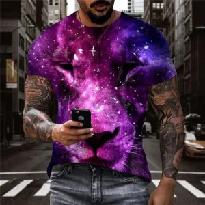 Lion T shirt Men Animal Tshirts Casual Galaxy Funny T shirts Purple T-shirts 3d