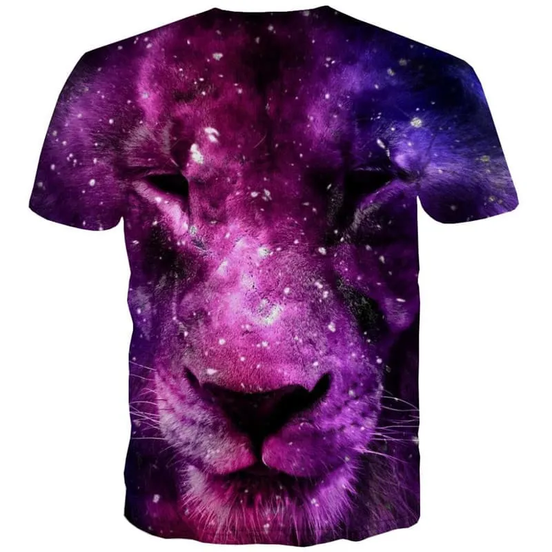 Lion T shirt Men Animal Tshirts Casual Galaxy Funny T shirts Purple T-shirts 3d