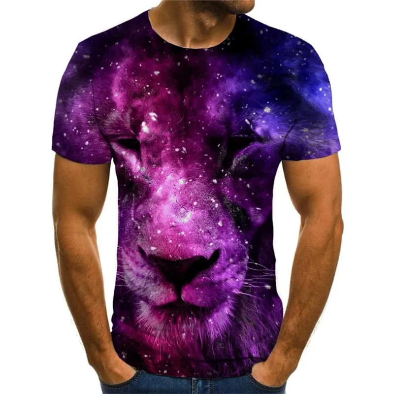 Lion T shirt Men Animal Tshirts Casual Galaxy Funny T shirts Purple T-shirts 3d