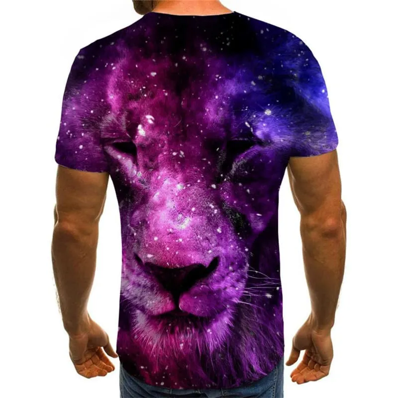 Lion T shirt Men Animal Tshirts Casual Galaxy Funny T shirts Purple T-shirts 3d