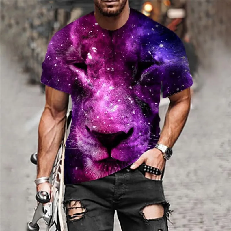 Lion T shirt Men Animal Tshirts Casual Galaxy Funny T shirts Purple T-shirts 3d