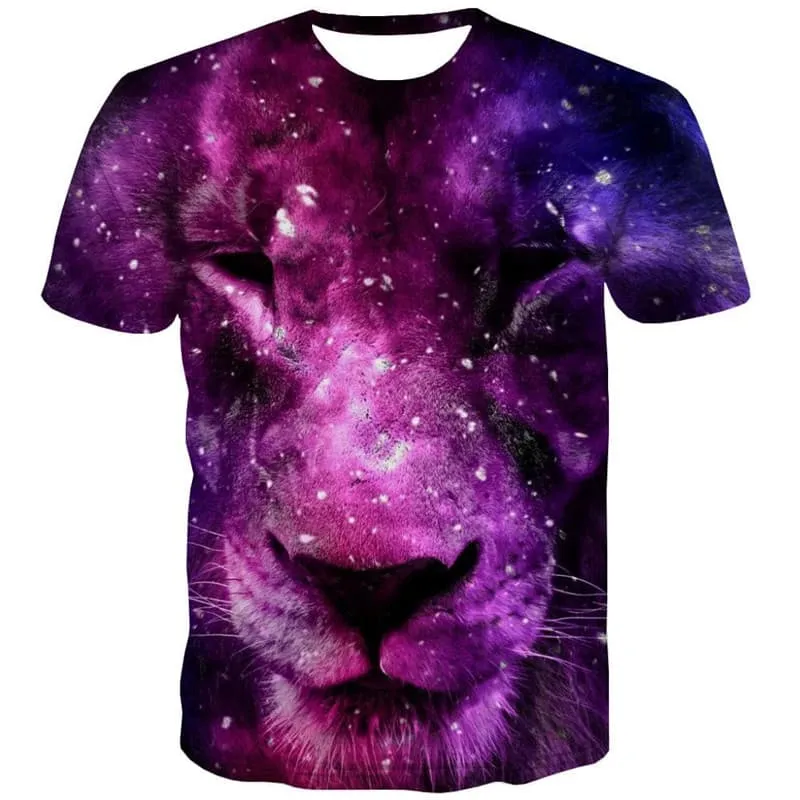 Lion T shirt Men Animal Tshirts Casual Galaxy Funny T shirts Purple T-shirts 3d