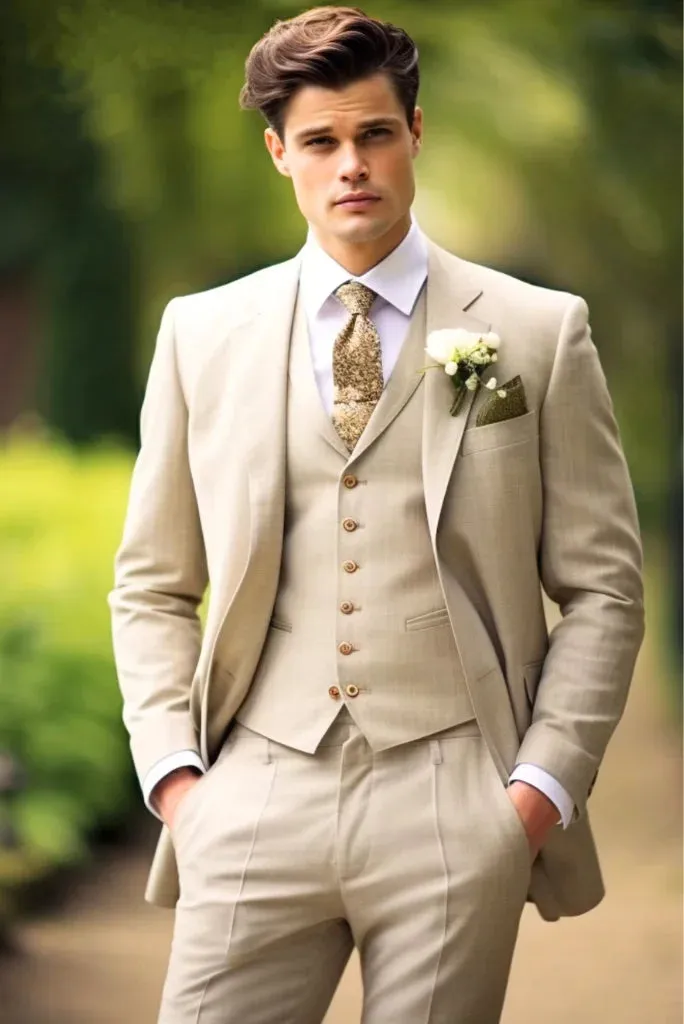 Men cream three piece dinner suit