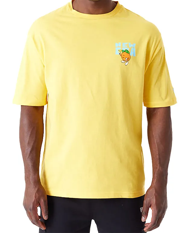 New Era Mens Pool Party Fruit Graphic Yellow Oversized T-Shirt Yellow