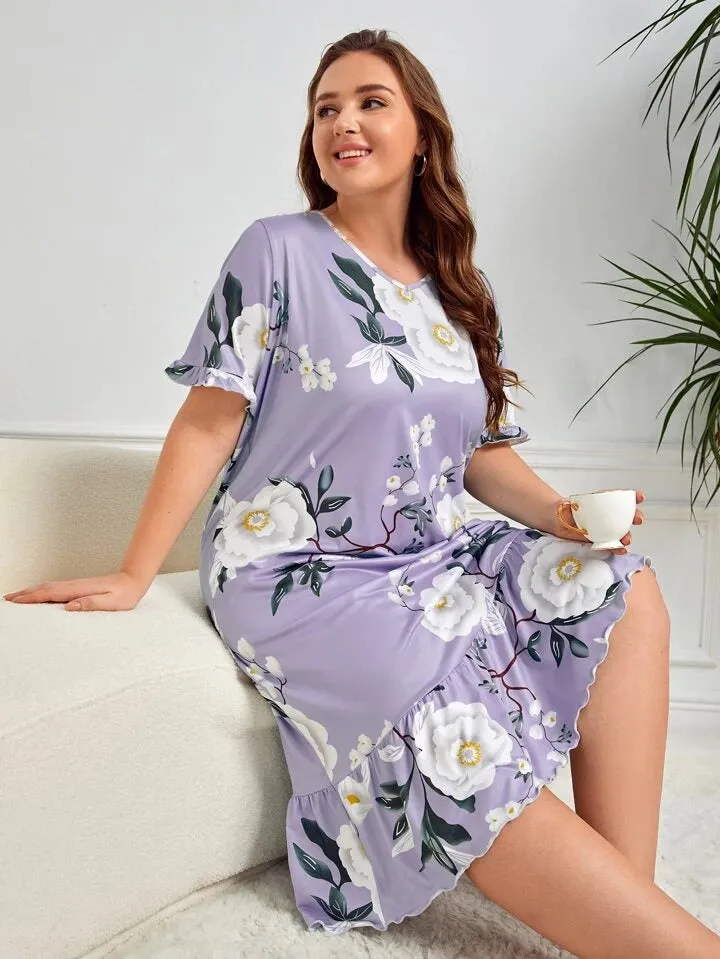 Purple Floral Print Nighty