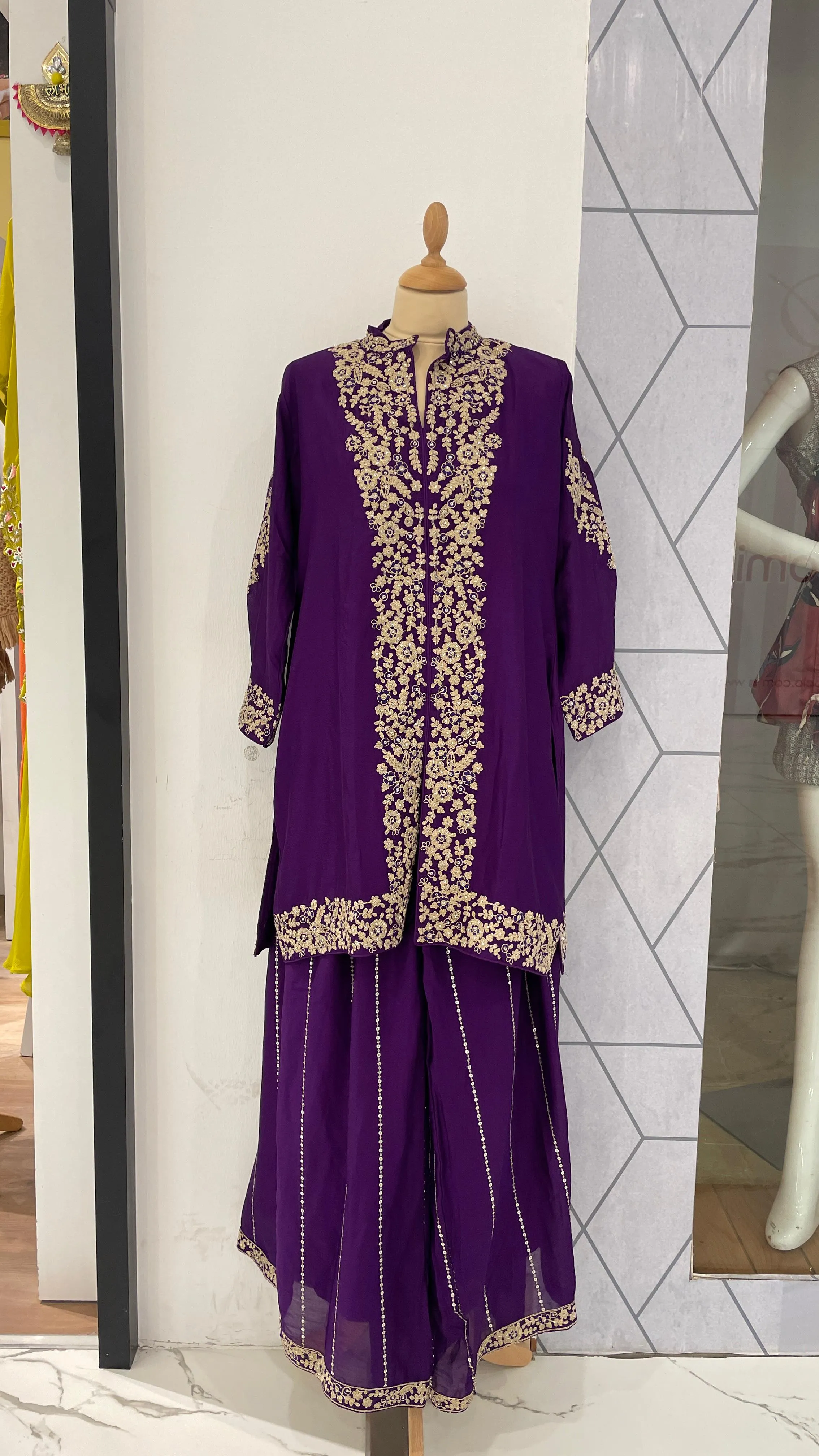 Purple Short Kurti with Palazzo Sets (Ready to Wear)