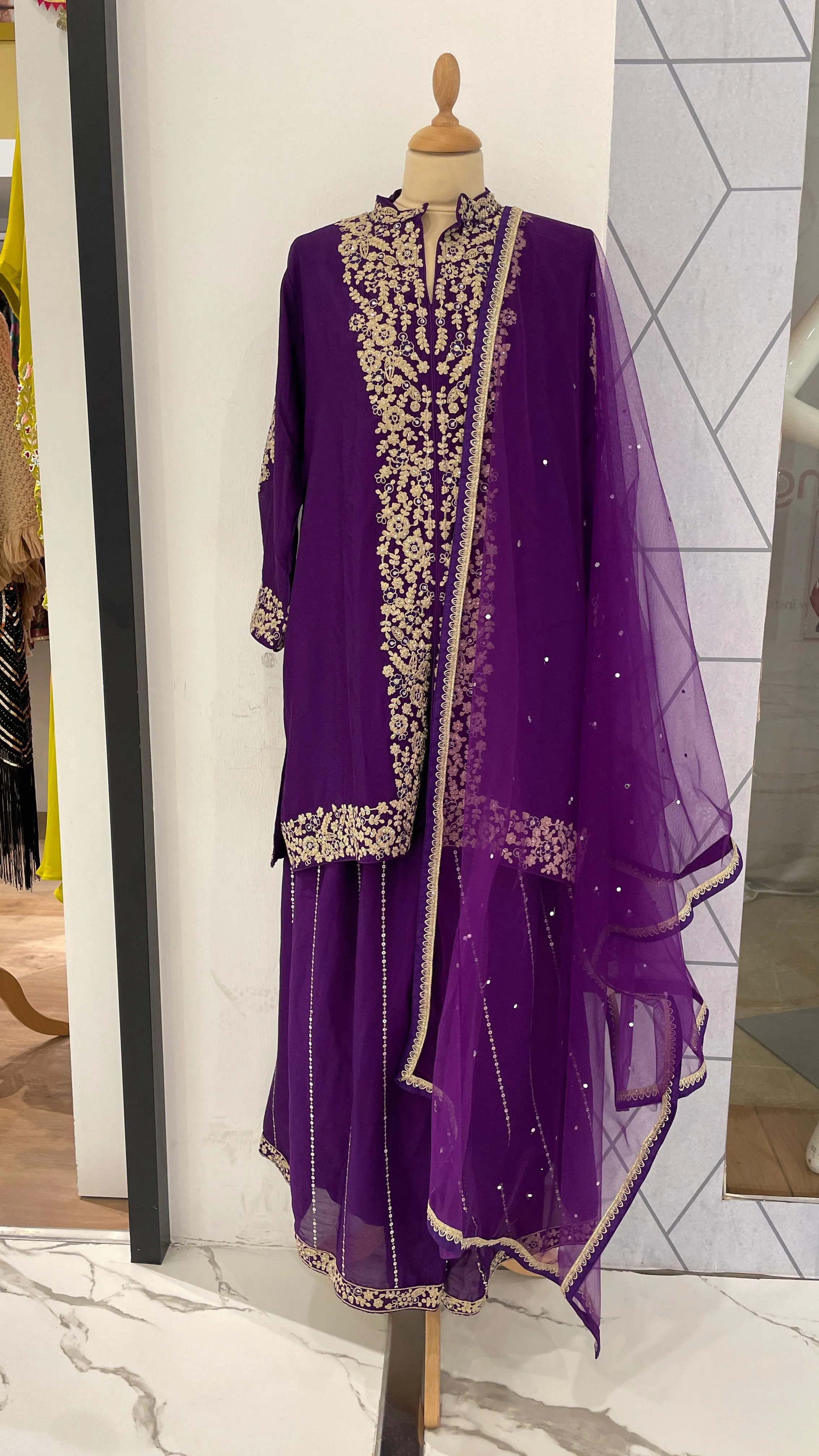 Purple Short Kurti with Palazzo Sets (Ready to Wear)