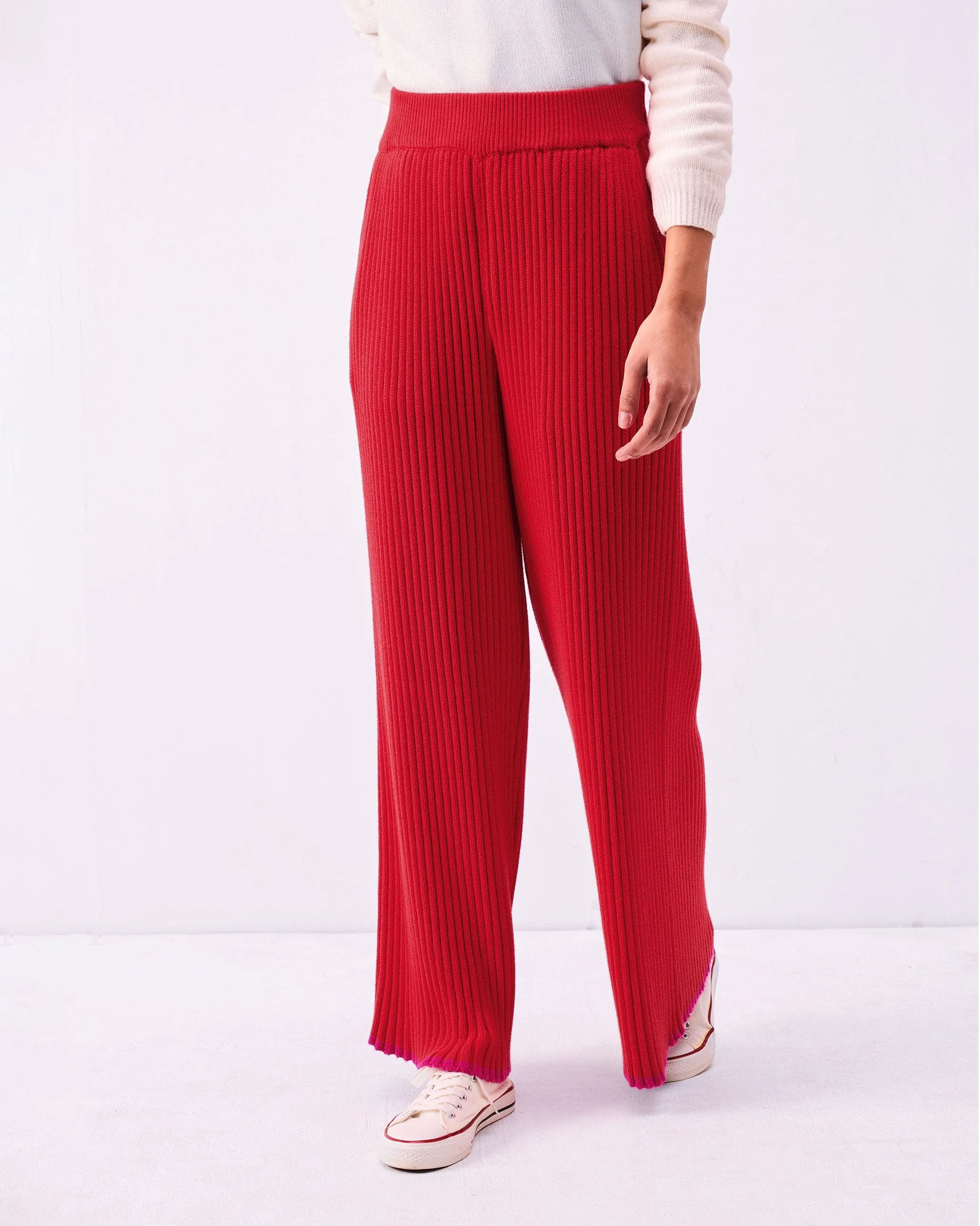 Ribbed Knit Trousers - Bright Red