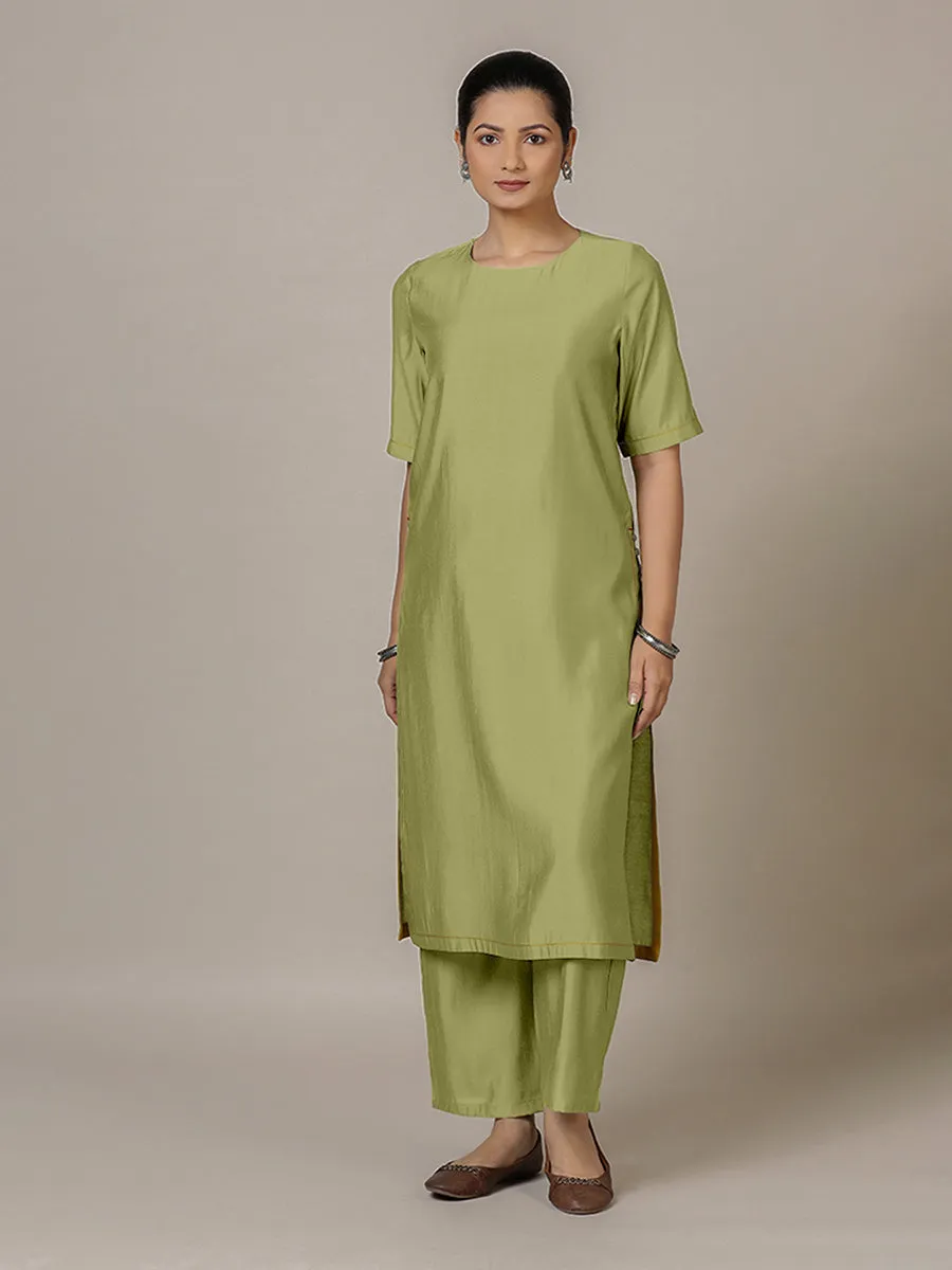 Riya x Rozaana | A Line Kurta in Pista Green with Thread Work | Coords or Only Kurta