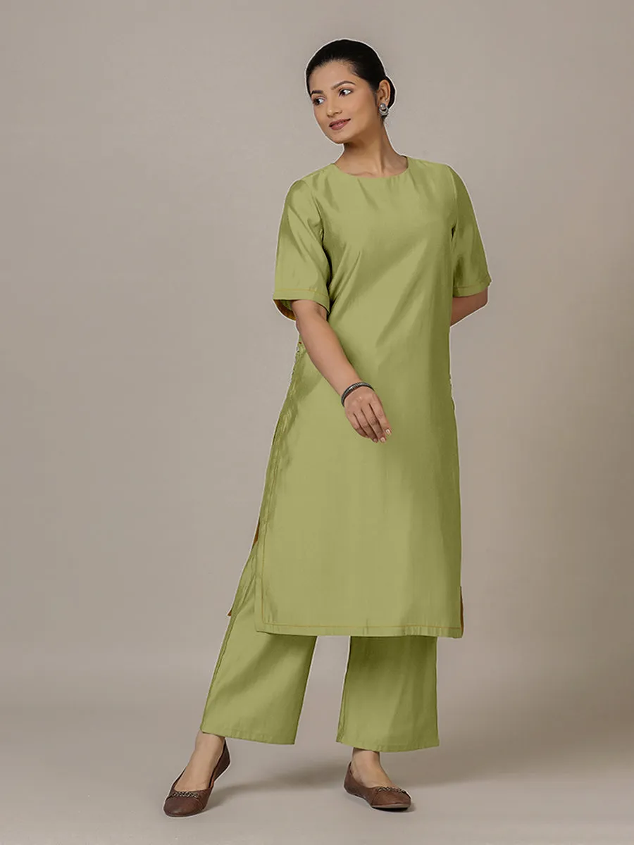 Riya x Rozaana | A Line Kurta in Pista Green with Thread Work | Coords or Only Kurta