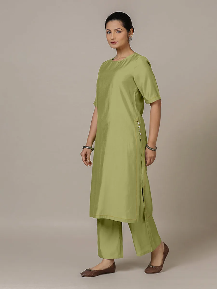 Riya x Rozaana | A Line Kurta in Pista Green with Thread Work | Coords or Only Kurta