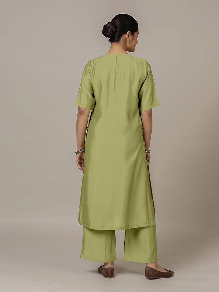 Riya x Rozaana | A Line Kurta in Pista Green with Thread Work | Coords or Only Kurta