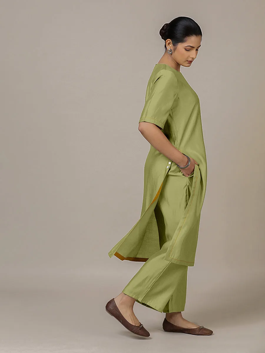 Riya x Rozaana | A Line Kurta in Pista Green with Thread Work | Coords or Only Kurta