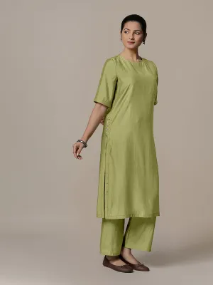 Riya x Rozaana | A Line Kurta in Pista Green with Thread Work | Coords or Only Kurta