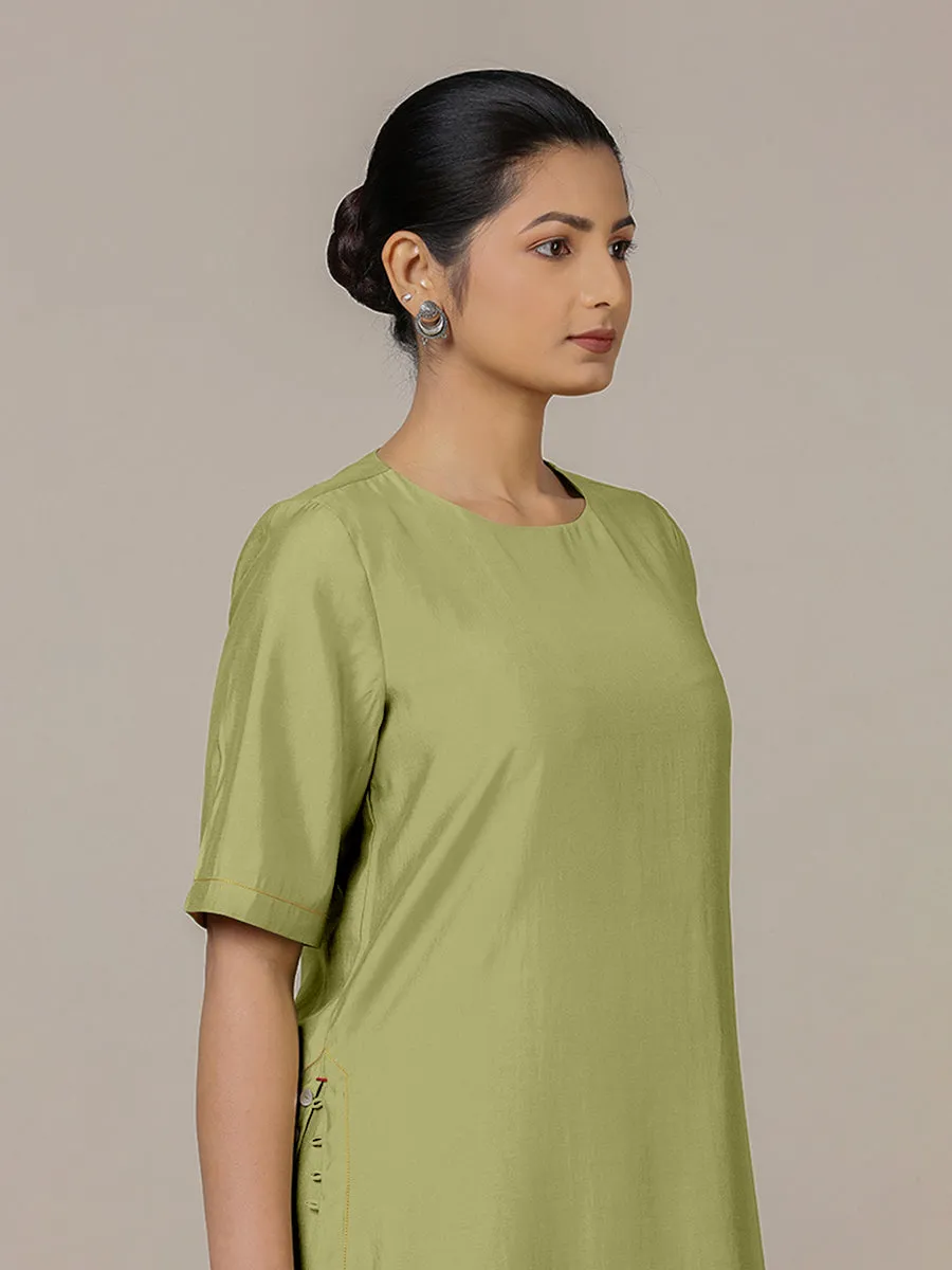 Riya x Rozaana | A Line Kurta in Pista Green with Thread Work | Coords or Only Kurta