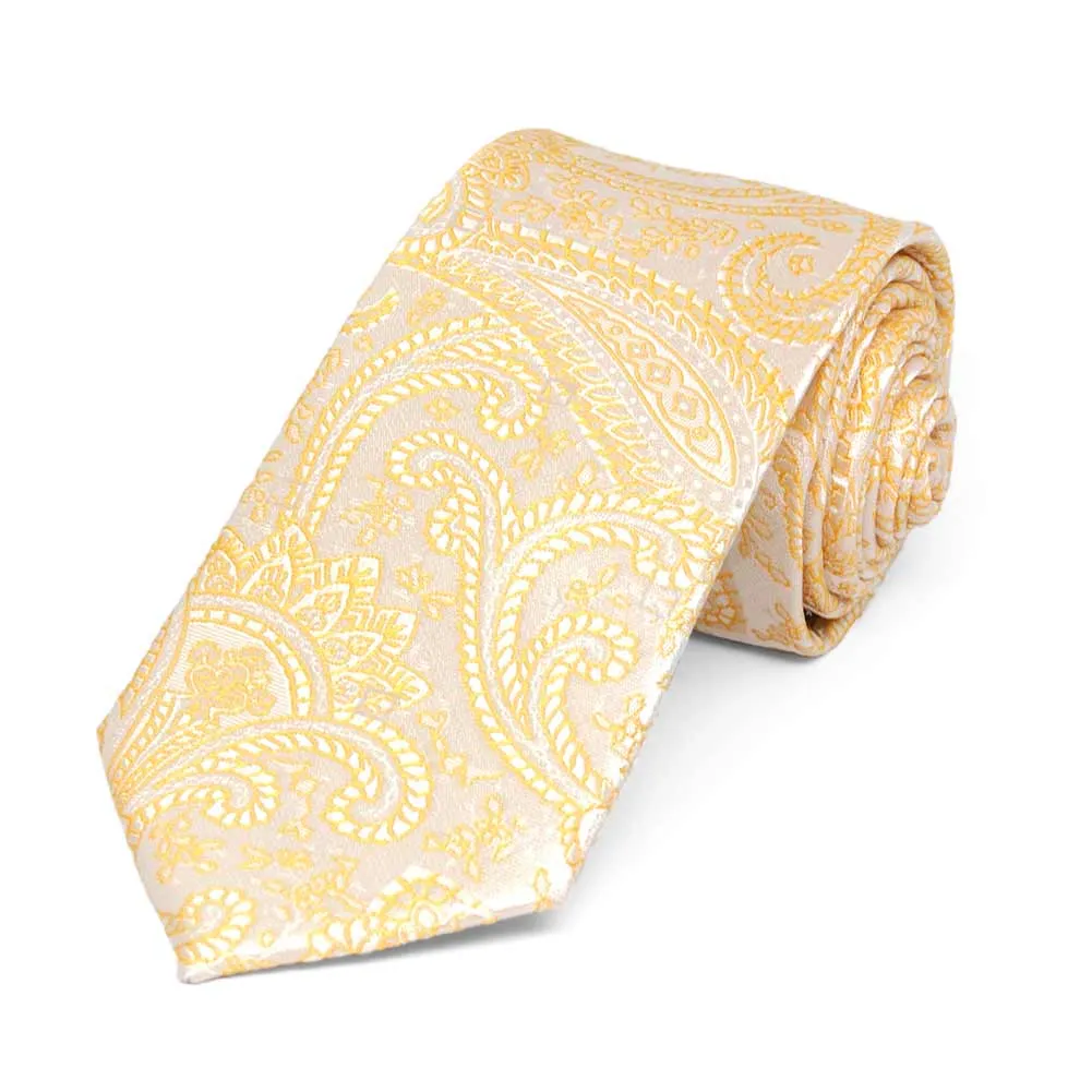 Soft Yellow Clara Paisley Slim Necktie, 2.5" Width