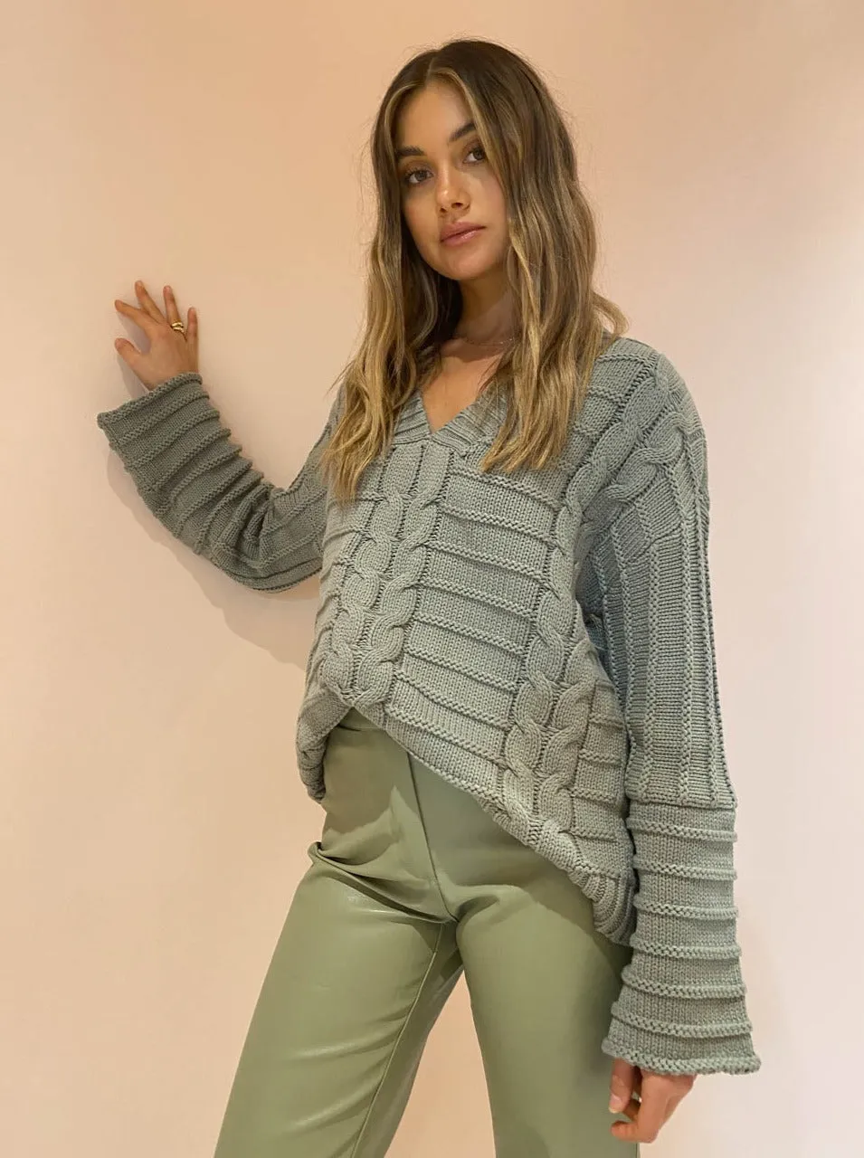 Sovere Shadow Knit Sweater in Green Tea