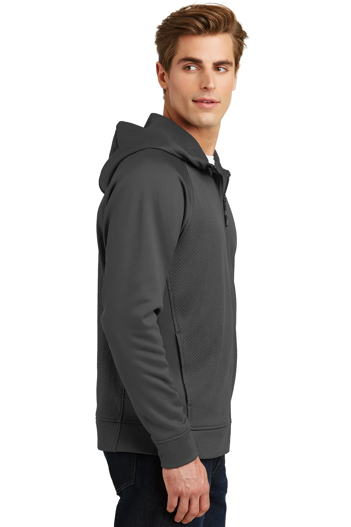 Sport-Tek Rival Tech Fleece Branded Full-Zip Hooded Jackets, Iron Grey