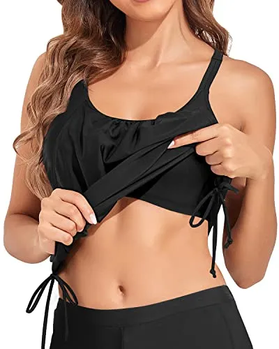 Strappy Removable Padded Push Up Bra Swim Tank Top Women-Black