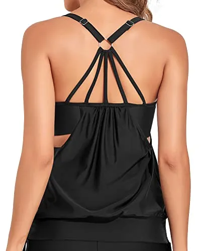 Strappy Removable Padded Push Up Bra Swim Tank Top Women-Black