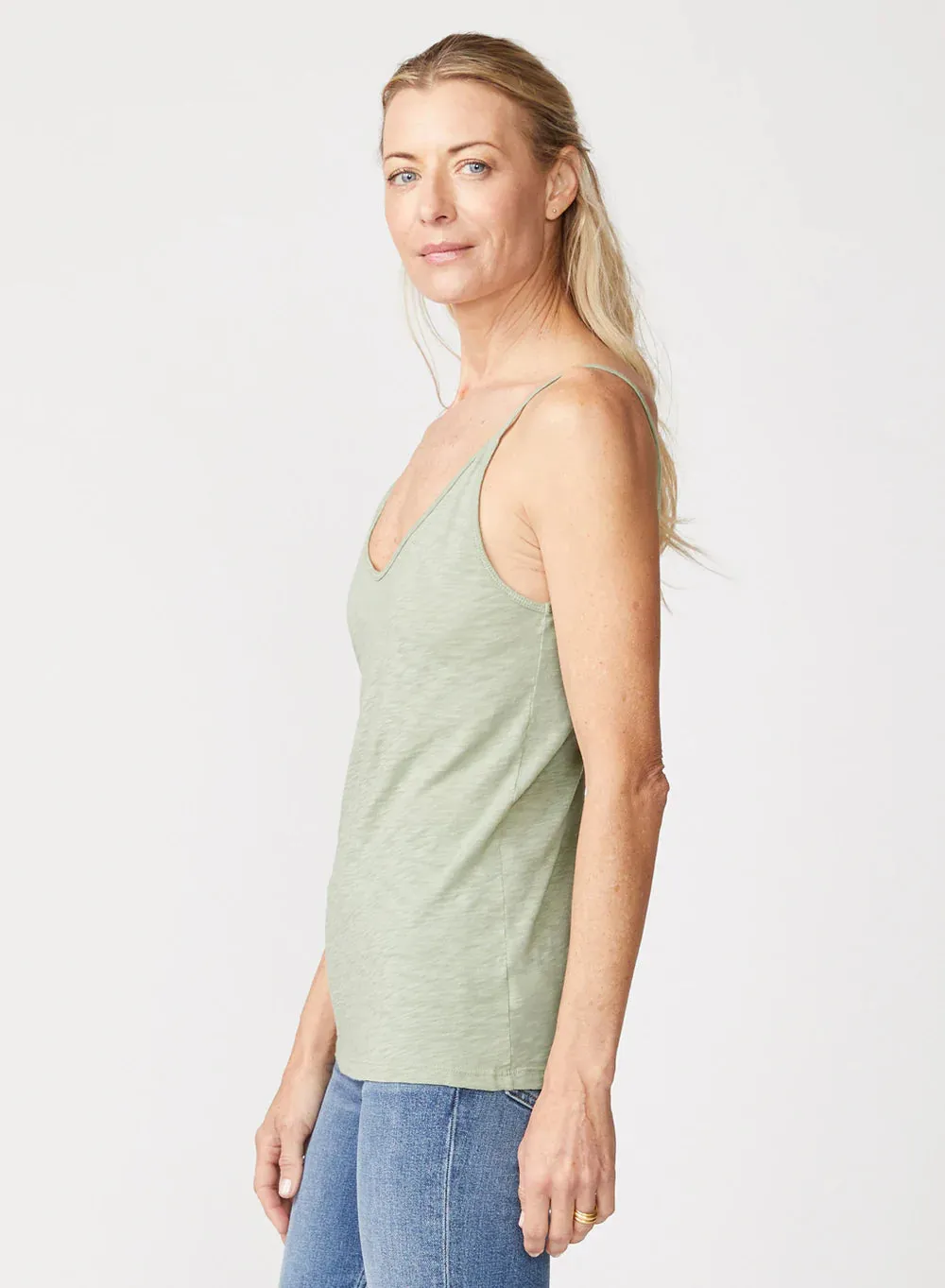 Supima Slub Jersey V Neck Tank - Tea