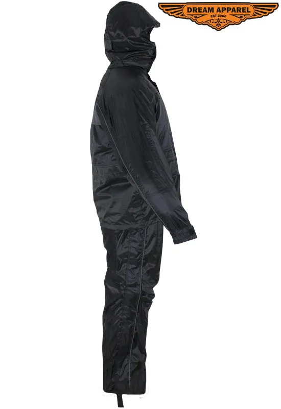 Two-Piece Black Rain Suit With Zippered Side Seams