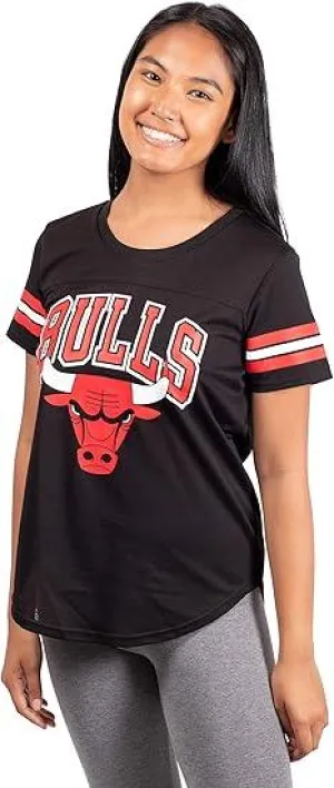 Ultra Game NBA Official Women's Soft Mesh T-Shirt, Chicago Bulls, Black|Chicago Bulls