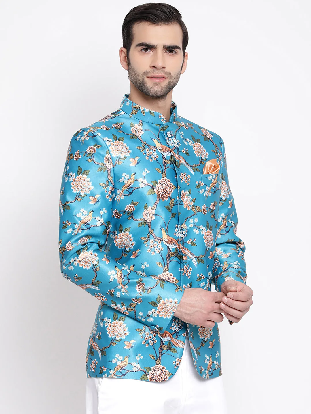 VASTRAMAY Men's Turquoise Silk Blend Jodhpuri