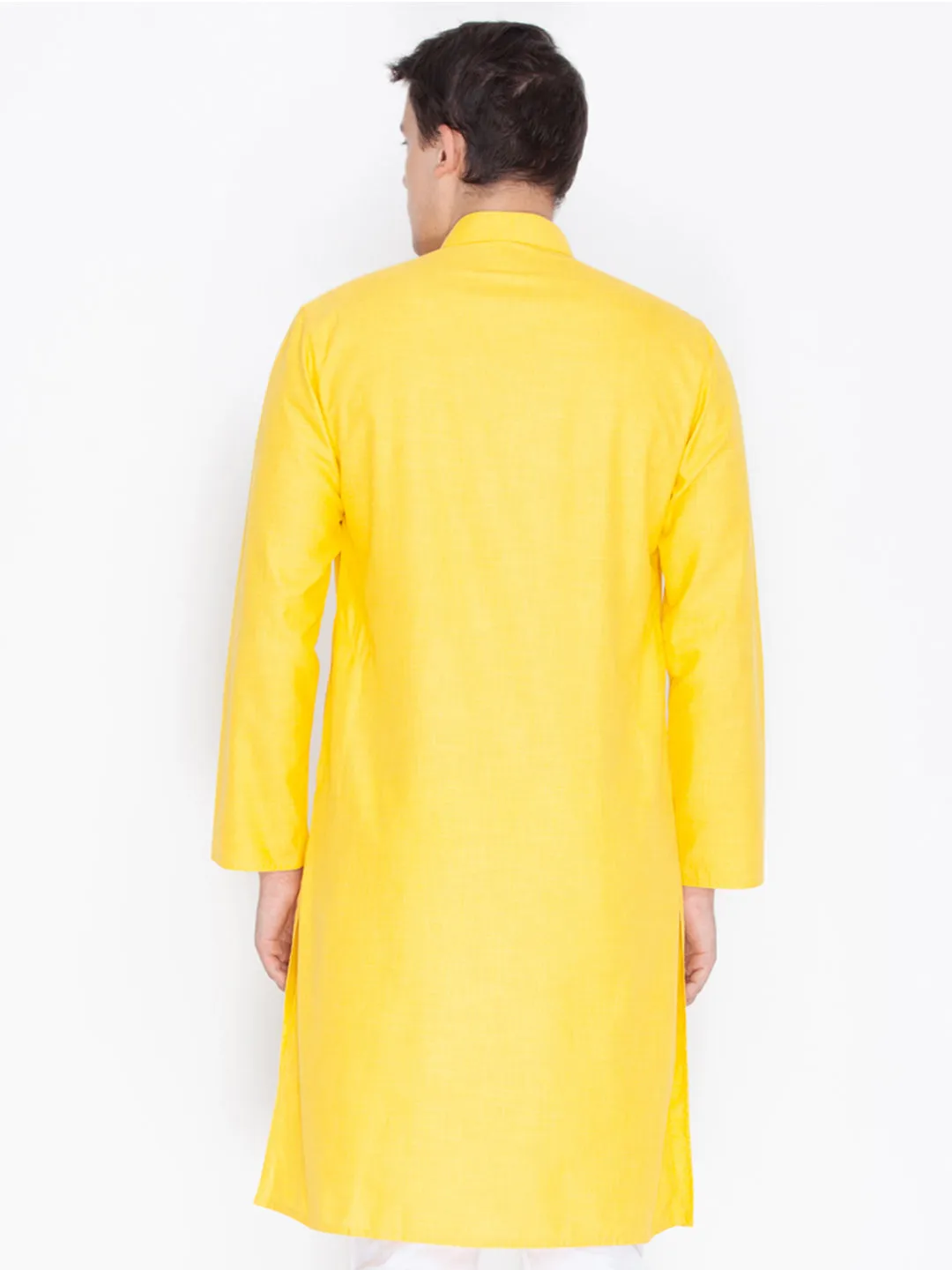 VASTRAMAY Men's Yellow Linen Kurta