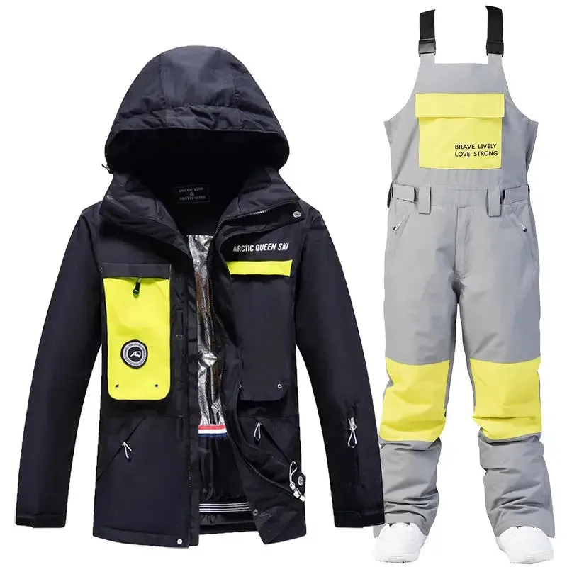 Women Outdoor Thick Snowsuits with Matched Snow Bibs