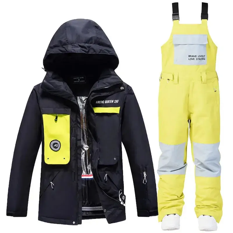 Women Outdoor Thick Snowsuits with Matched Snow Bibs