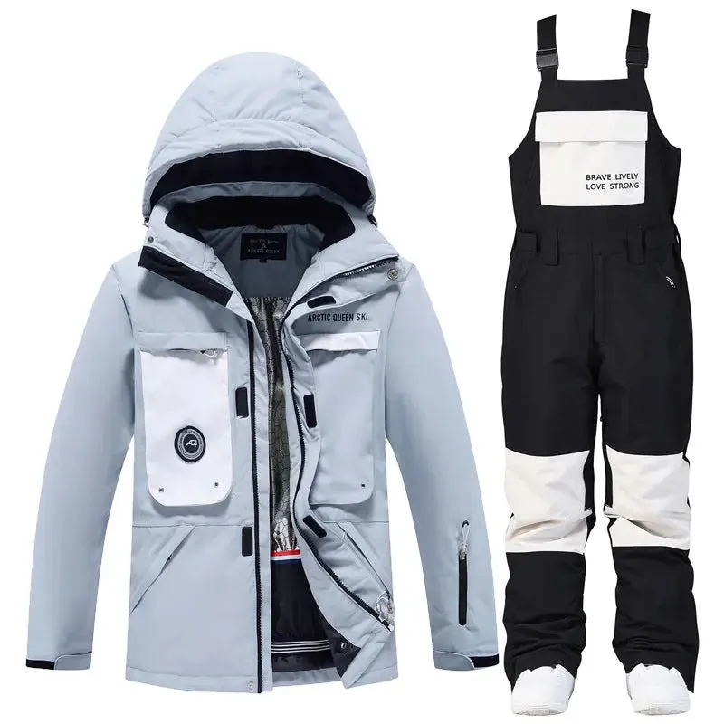 Women Outdoor Thick Snowsuits with Matched Snow Bibs