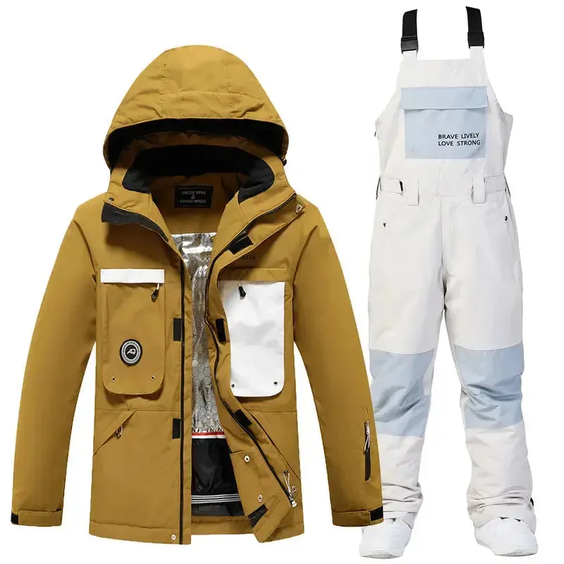 Women Outdoor Thick Snowsuits with Matched Snow Bibs