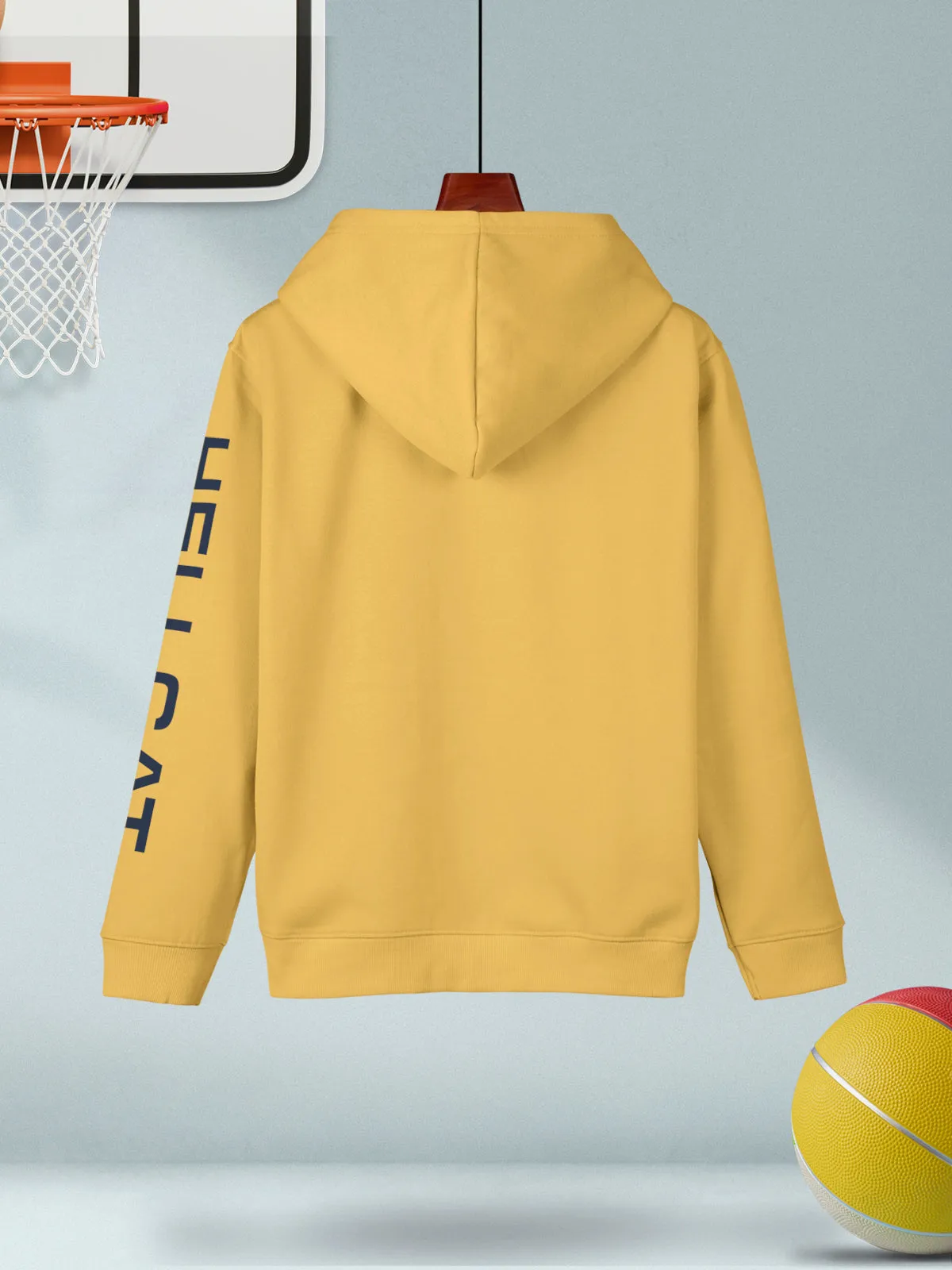 Yellow Colourblocked Cotton Blend Hoodie T-shirts For Boys